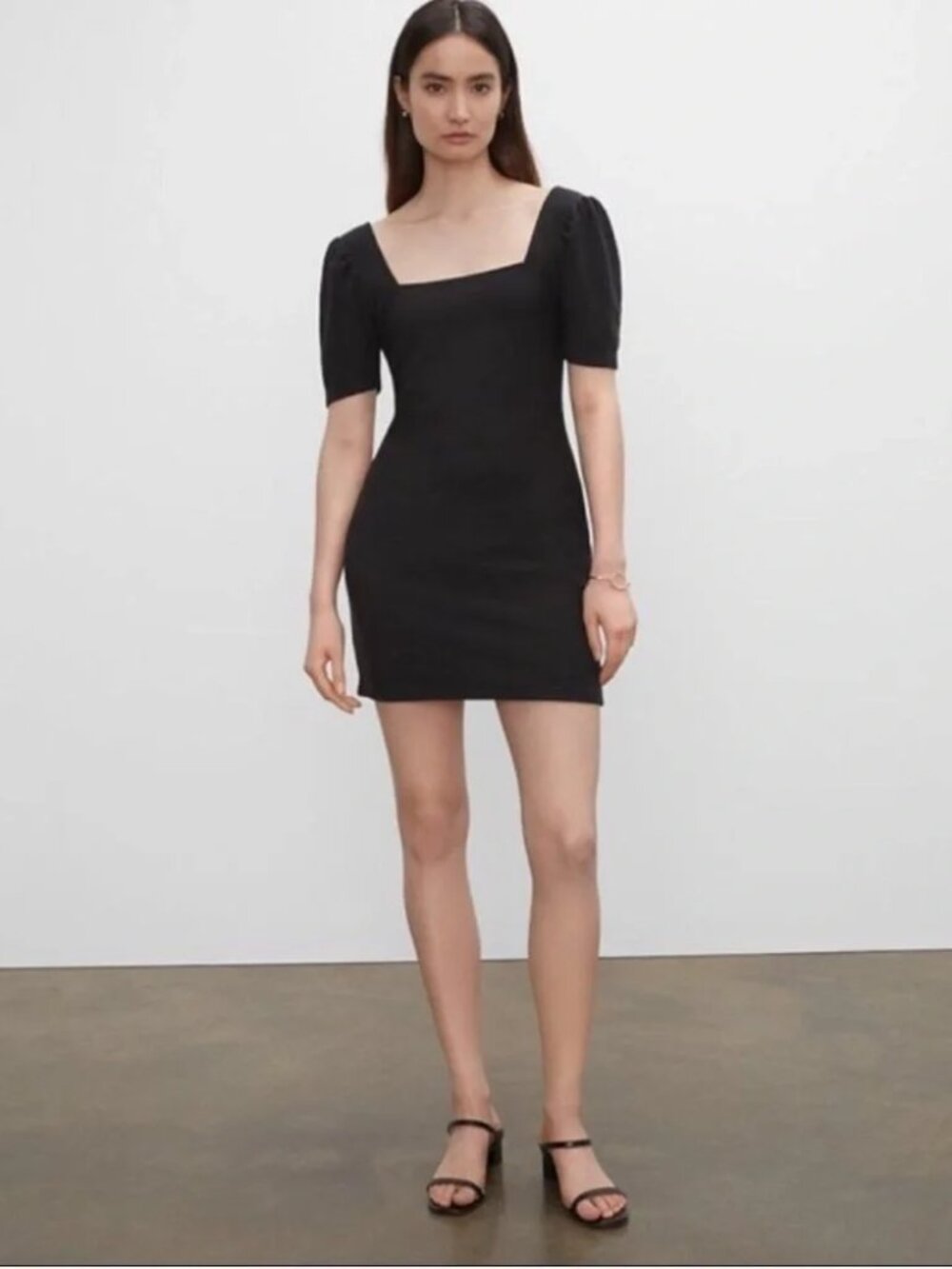 Club Monaco Square Neck Puff Sleeve Robe Dress Size Large Black NWT